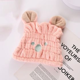 Coral Velvet Creative Cartoon Cute Shower Cap Ladies (Option: Pink-20 √ó 22cm)