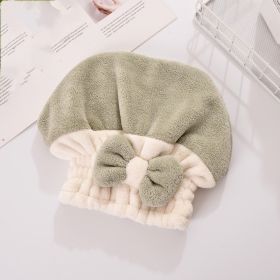 Coral Velvet Hair-drying Cap Double Color Bow Cap Thickened Absorbent (Option: Lima Bean Color-20 √ó 25cm ¬± 2cm)
