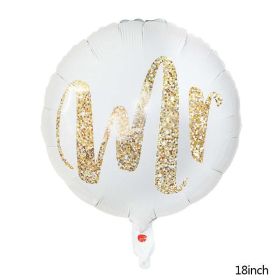 18inch Round White Gold Glitter Print Mr & Mrs LOVE foil Balloons bride to be marriage Wedding Decor Valentine Day Supplies (Color: M02, Ballon Size: 10inch)