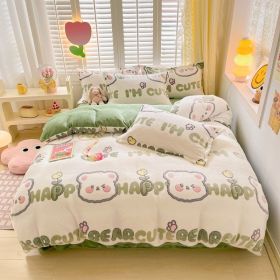 Winter Thickened Fleece Four-piece Set (Option: CY Small Flower Bear-150cm Fitted Sheet)