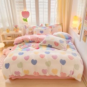 Winter Thickened Fleece Four-piece Set (Option: CY Rainbow Love Pink-180cm Fitted Sheet)