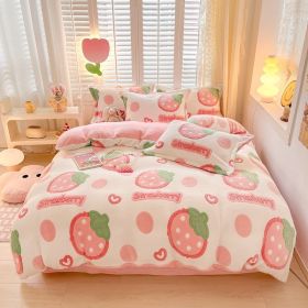 Winter Thickened Fleece Four-piece Set (Option: CY Sweet Strawberry-200cm Bed Sheet)