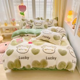 Winter Thickened Fleece Four-piece Set (Option: CY Good Luck Bear-150cm Fitted Sheet)