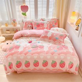 Winter Thickened Fleece Four-piece Set (Option: CY Ice Cream Bear-180cm Fitted Sheet)