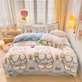 Winter Thickened Fleece Four-piece Set (Option: CY Girl Rabbit-150cm Bed Sheet)