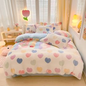 Winter Thickened Fleece Four-piece Set (Option: CY Rainbow Love Blue-150cm Fitted Sheet)