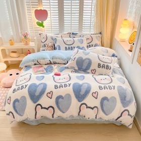 Winter Thickened Fleece Four-piece Set (Option: CY Cute Bear-180cm Fitted Sheet)