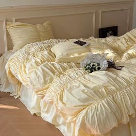 Handmade Bubble Pleated Cotton Four-piece Cotton Set (Option: Yellow-Bedskirt duvet cover220x240cm)
