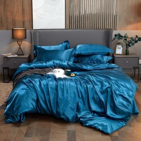 Ice Four-piece Set Cool Bare Sleeping Real Silk Quilt Cover Sheets (Option: Paris Blue-6 Style)